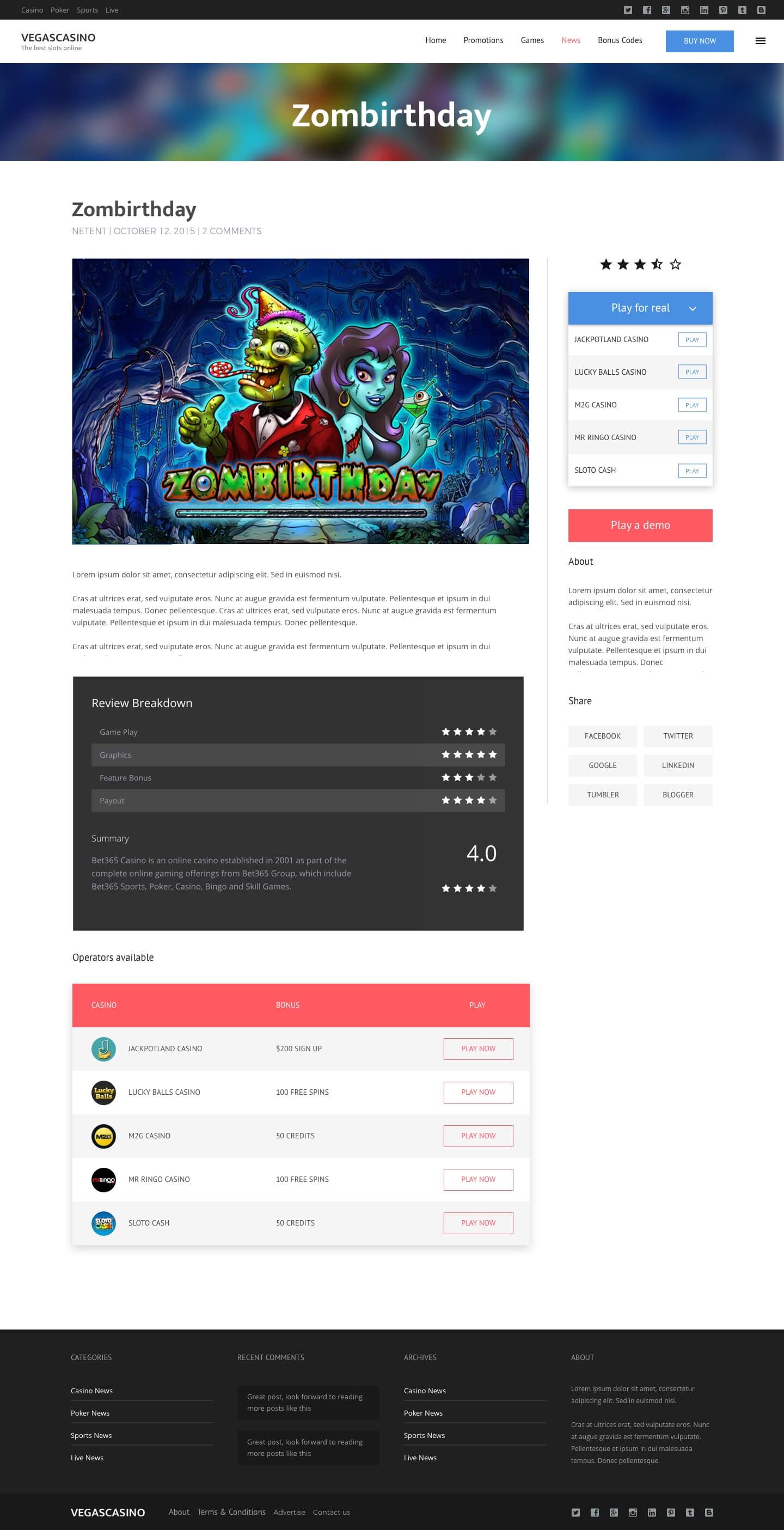 Wordpress Slots Theme page template